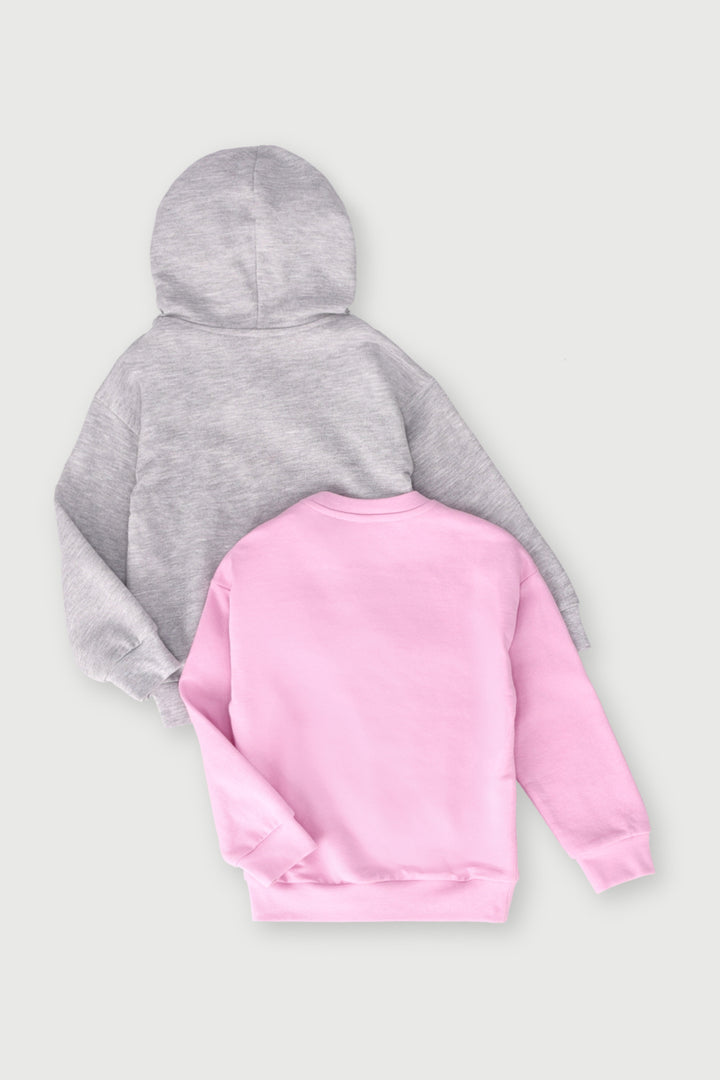 Pre-Girls 2 Pack Plain Pink And Grey Melange Track Top  - Grey