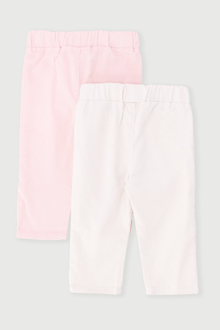 Baby Girls 2 Pack Corduroy Pant - White/Pink