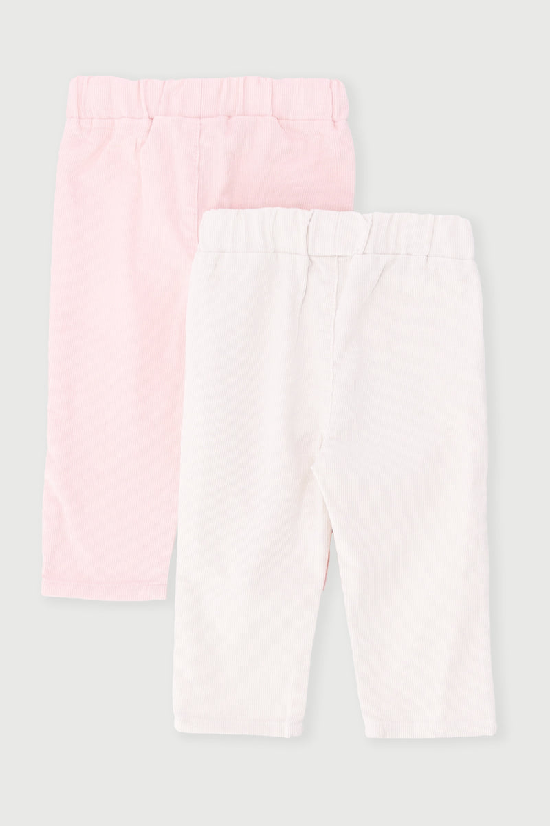 Baby Girls 2 Pack Corduroy Pant - White/Pink
