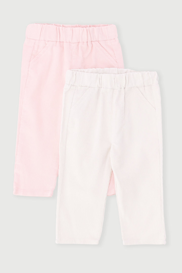 Baby Girls 2 Pack Corduroy Pant - White/Pink