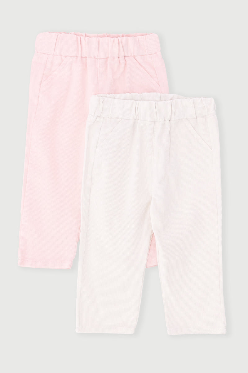 Baby Girls 2 Pack Corduroy Pant - White/Pink
