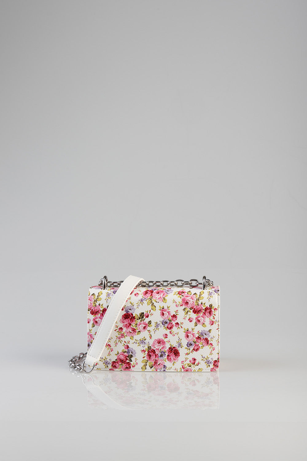 Chain Strap Floral Crossbody Bag - White