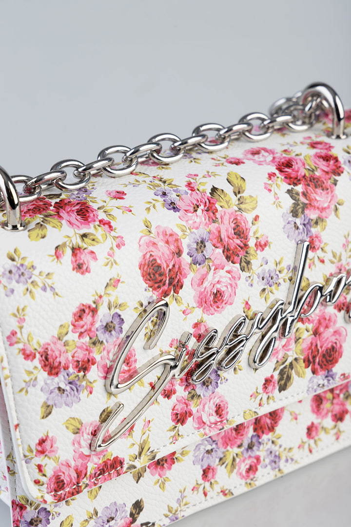Chain Strap Floral Crossbody Bag - White