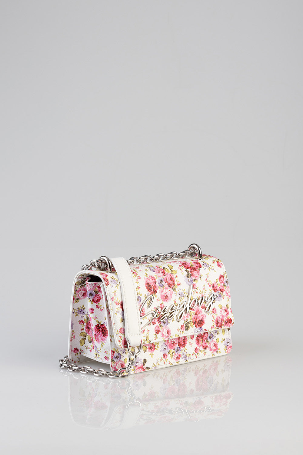 Chain Strap Floral Crossbody Bag - White