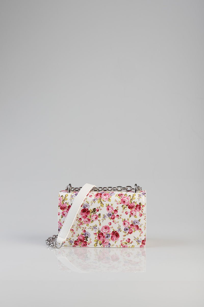 Chain Strap Floral Crossbody Bag - White