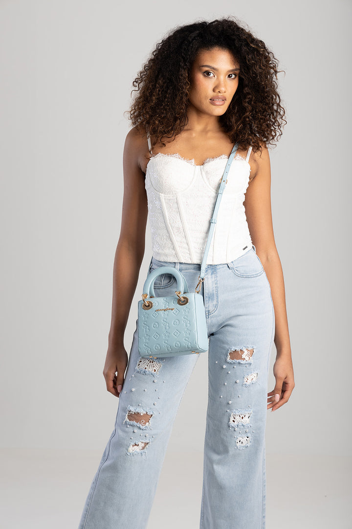 Mini Debossed Tote - Blue