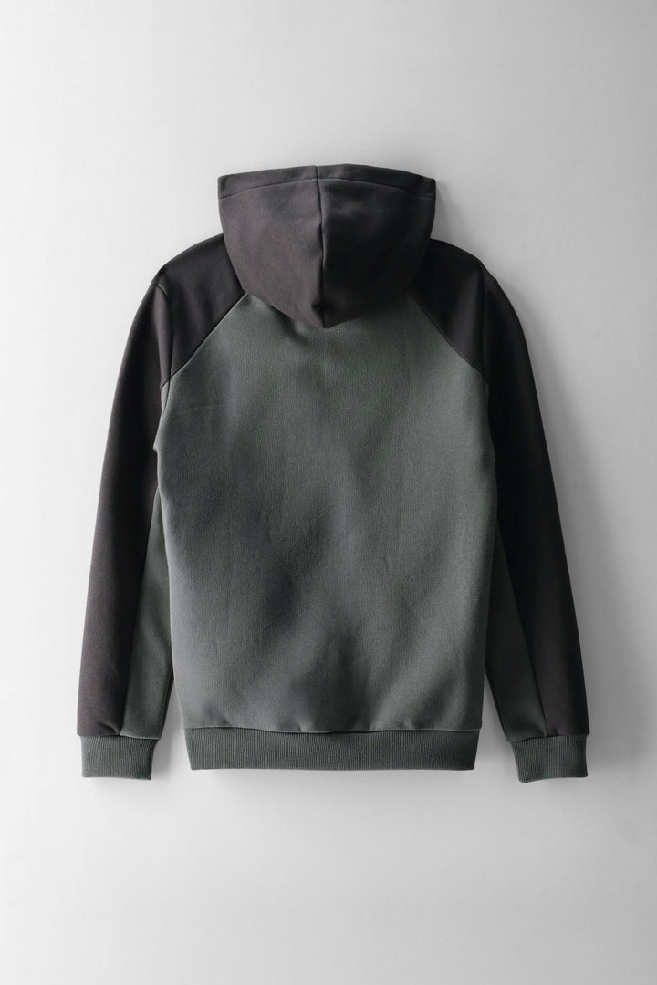 Boys Colour Block Zip Through Hoody - Charcoal/Green