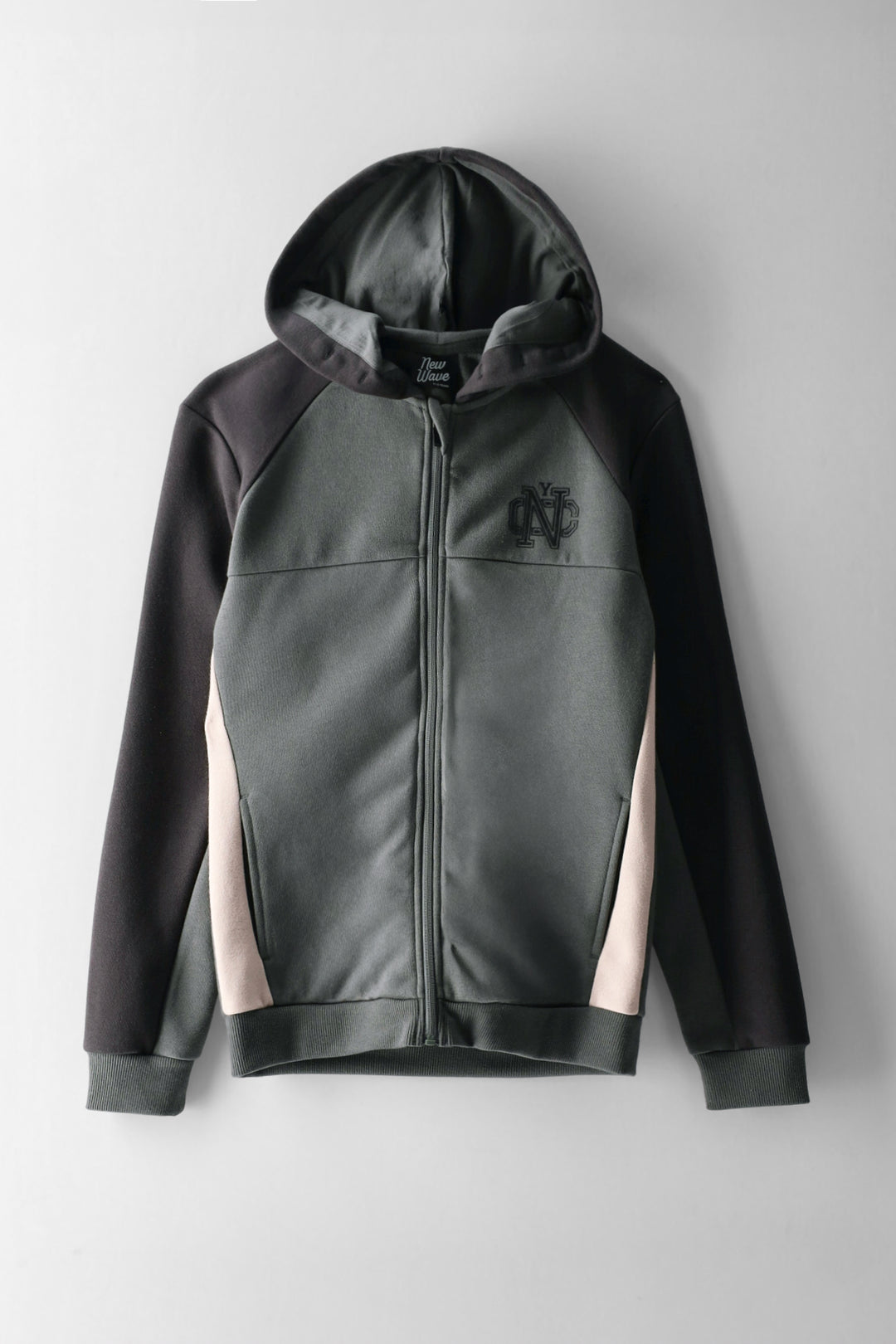 Boys Colour Block Zip Through Hoody - Charcoal/Green