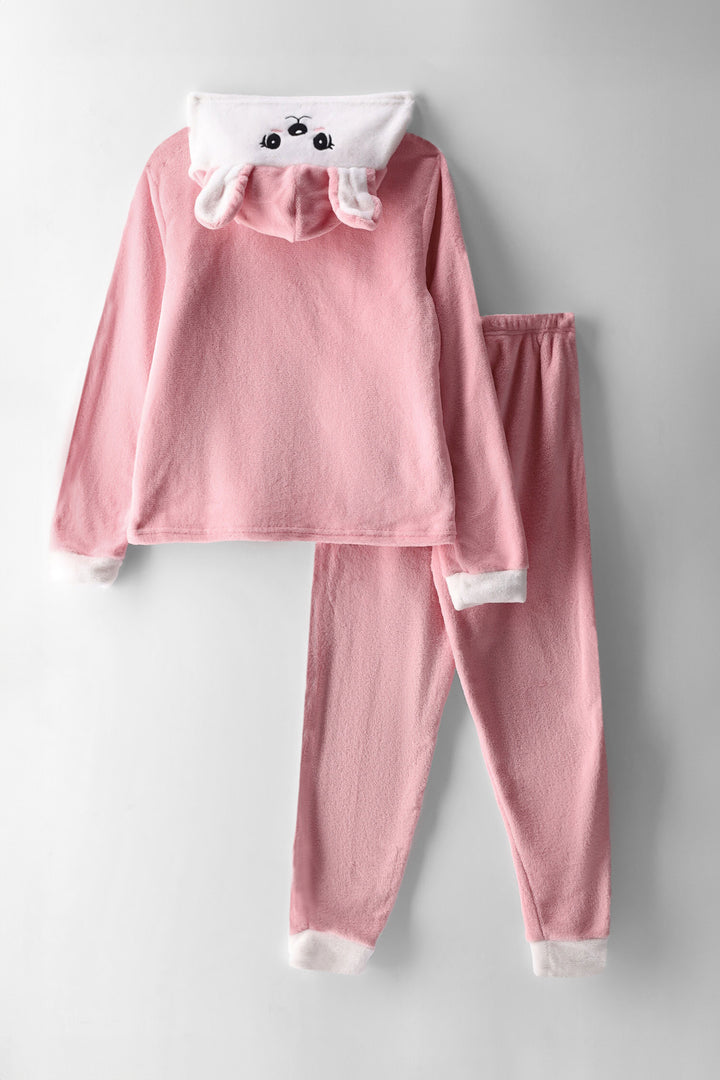 Girls Hooded 3D Bunny Ears Sleep Set - Pink