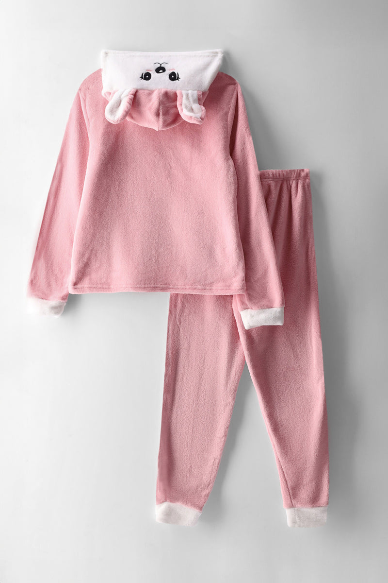 Girls Hooded 3D Bunny Ears Sleep Set - Pink