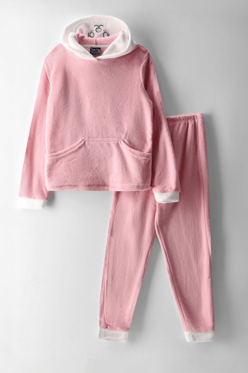 Girls Hooded 3D Bunny Ears Sleep Set - Pink