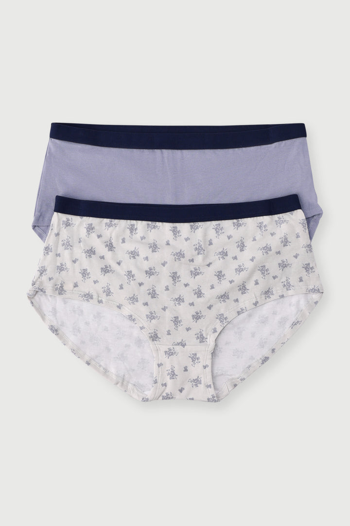 Girls 2 Pack Floral Cotton Fashion Boyleg Panties - Grey