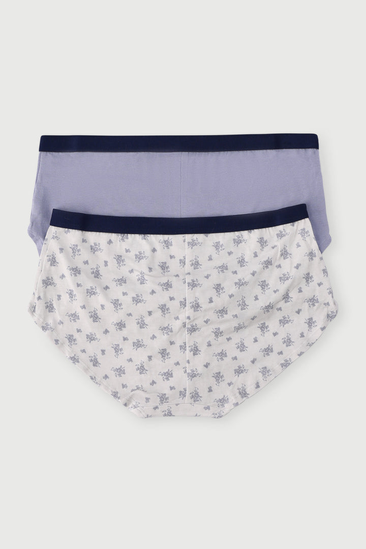 Girls 2 Pack Floral Cotton Fashion Boyleg Panties - Grey
