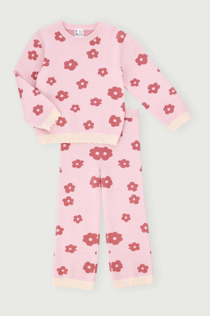 Keedo Girls Knit Floral Set - Pink