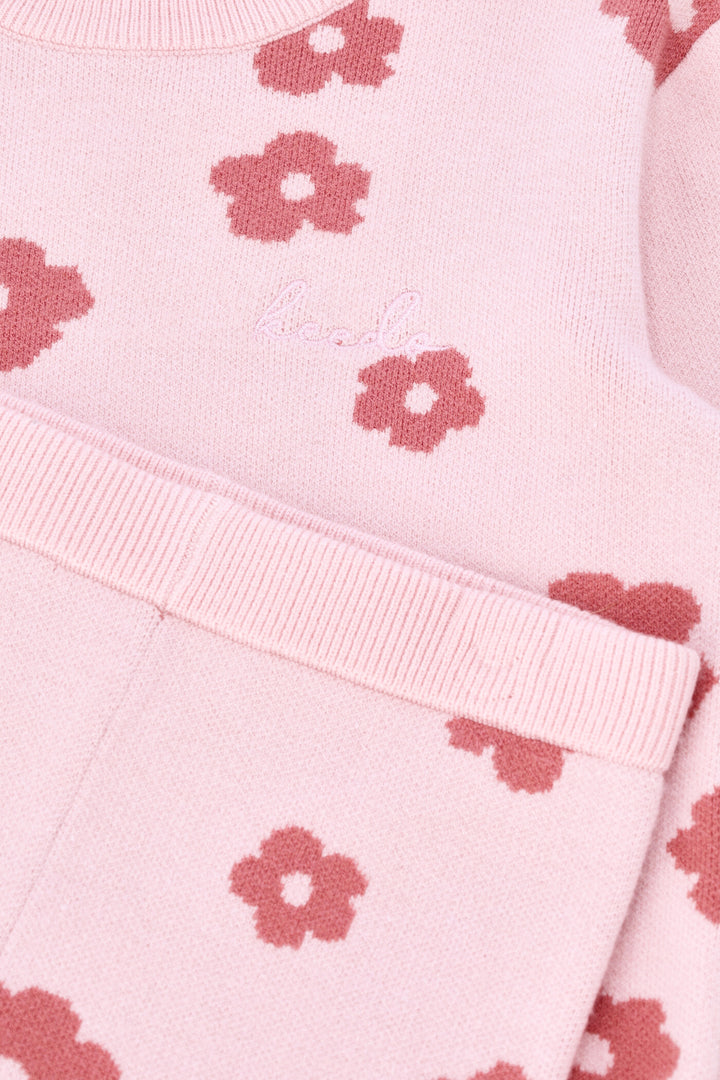 Keedo Girls Knit Floral Set - Pink
