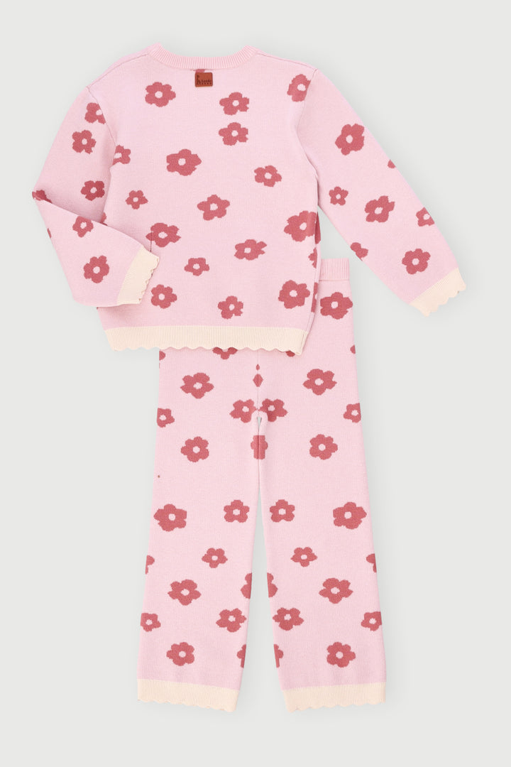 Keedo Girls Knit Floral Set - Pink