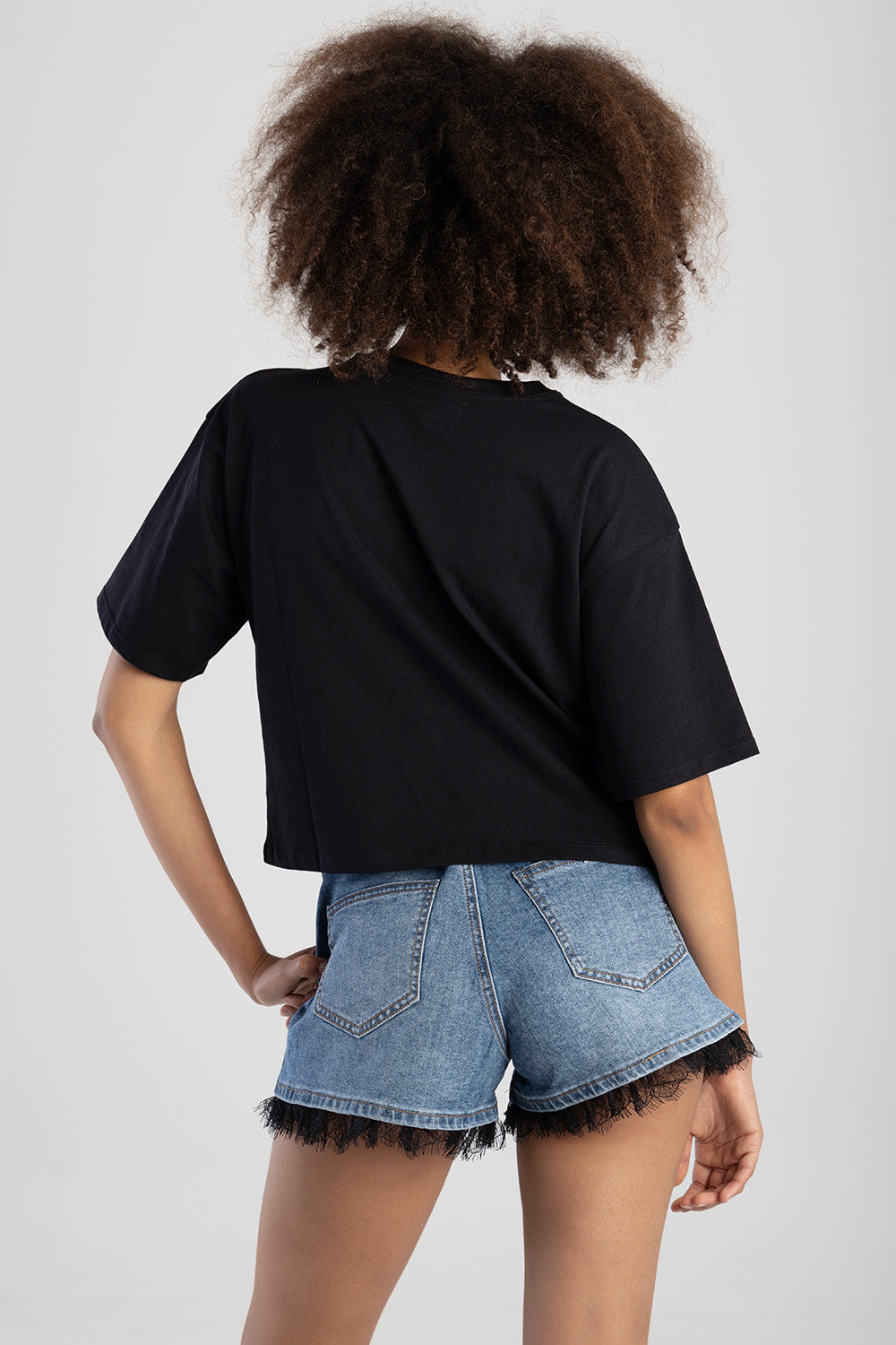 Call Me Yours Boxy Top With Textured Bling Logo - Black