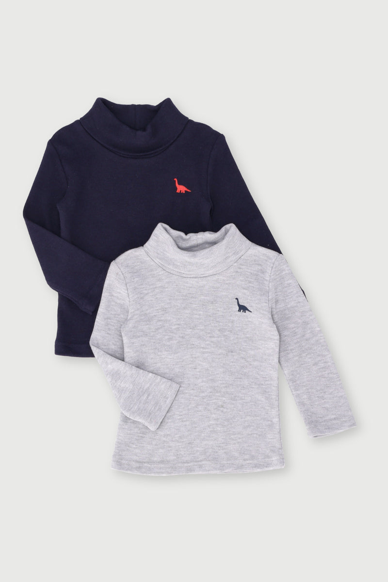 Baby Boys 2 Pack Long Sleeve Poloneck Top - Grey Melange