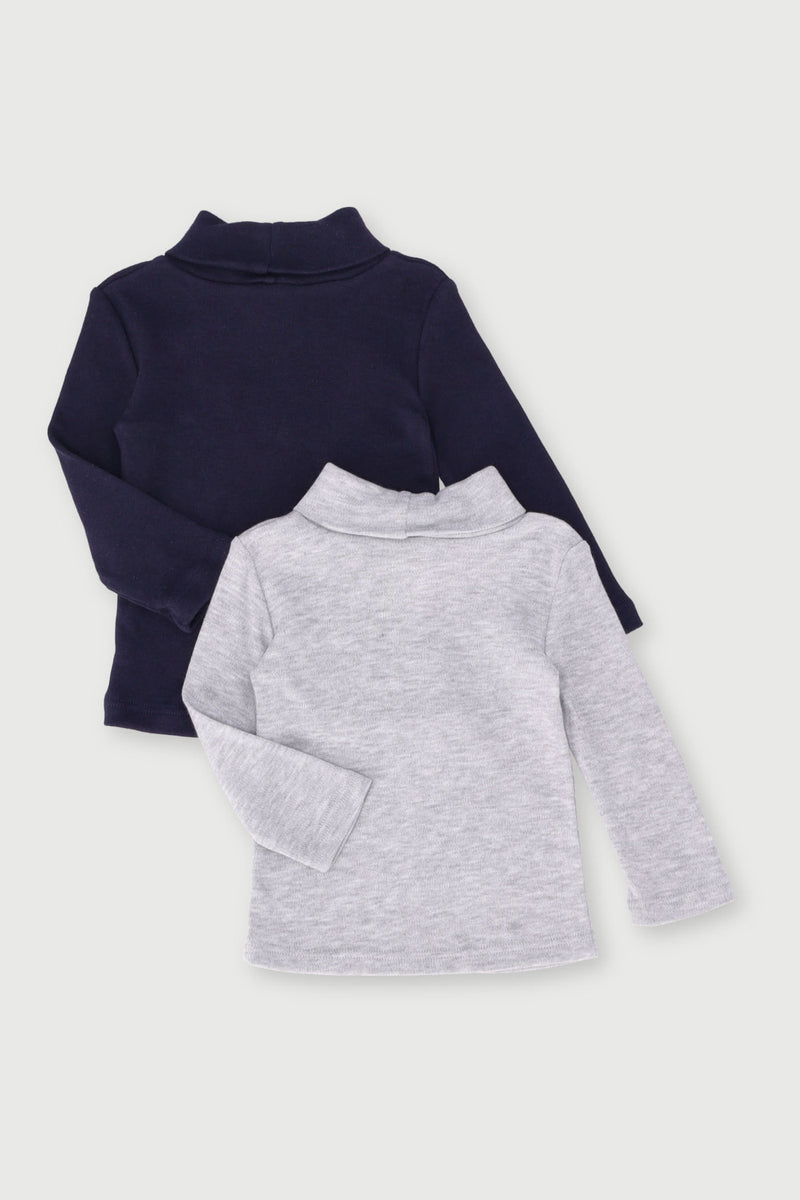 Baby Boys 2 Pack Long Sleeve Poloneck Top - Grey Melange