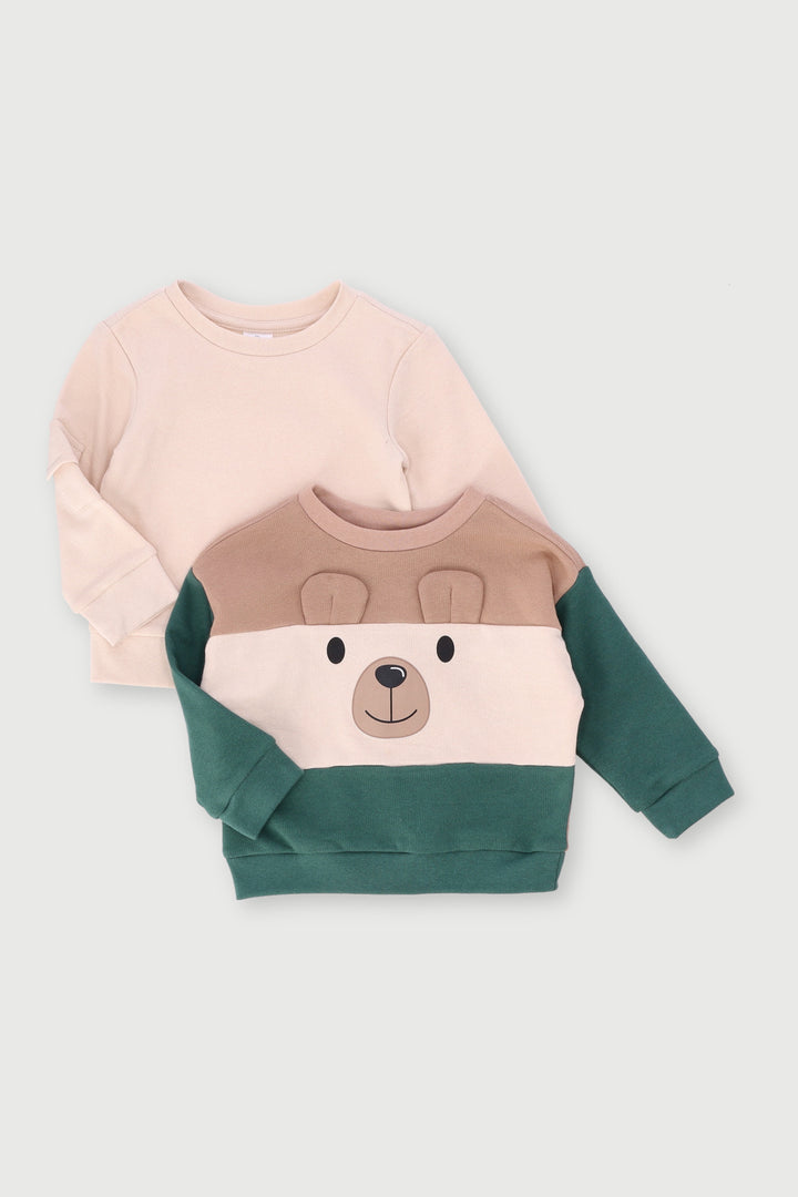 Baby Boys 2 Pack Novelty Sweat Top - Forest Green