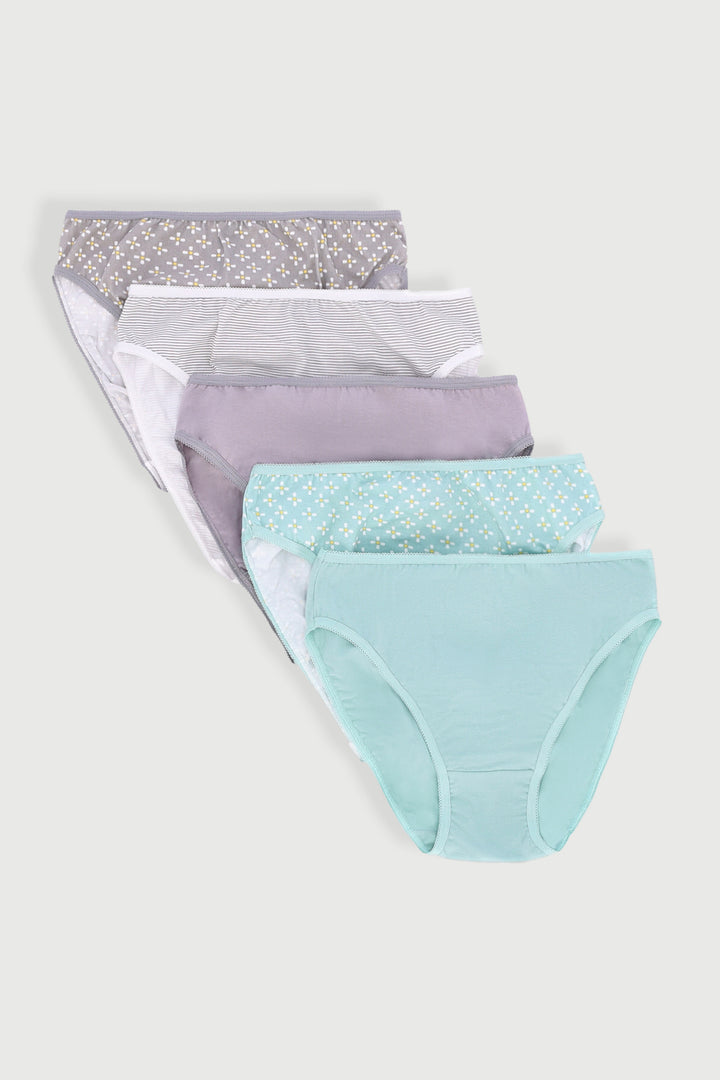 5 Pack Cotton Hi-Cut Panty - Sage/Grey