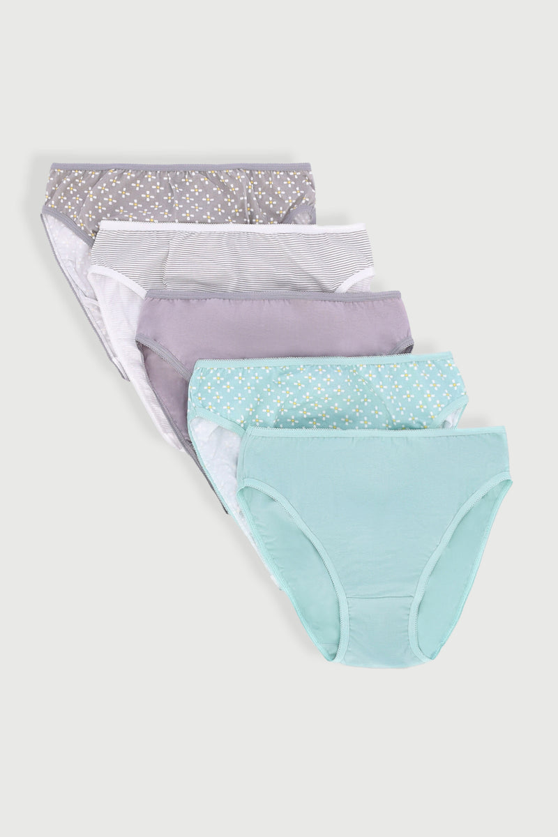 5 Pack Cotton Hi-Cut Panty - Sage/Grey