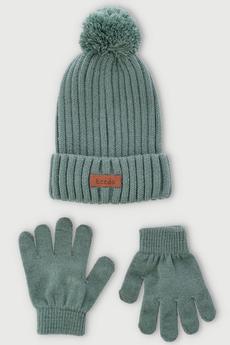 Keedo Boys Beanie & Mittens Set - Fatigue