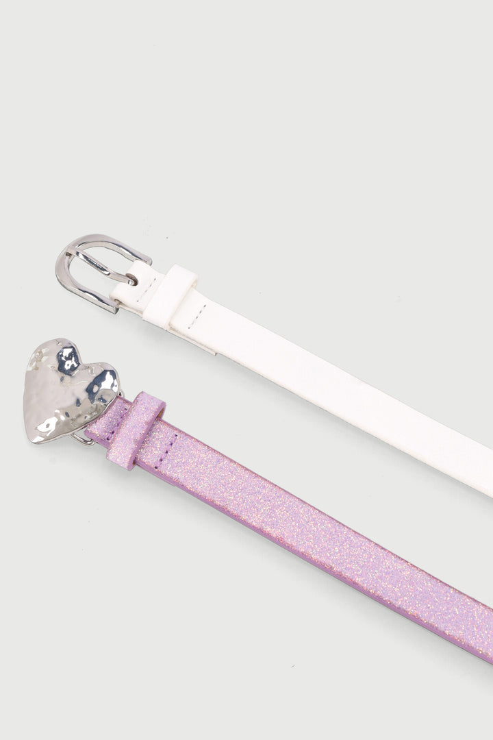 Pre-Girls 2 Pack Plain & Glitter Heart Buckle Belts - Multi
