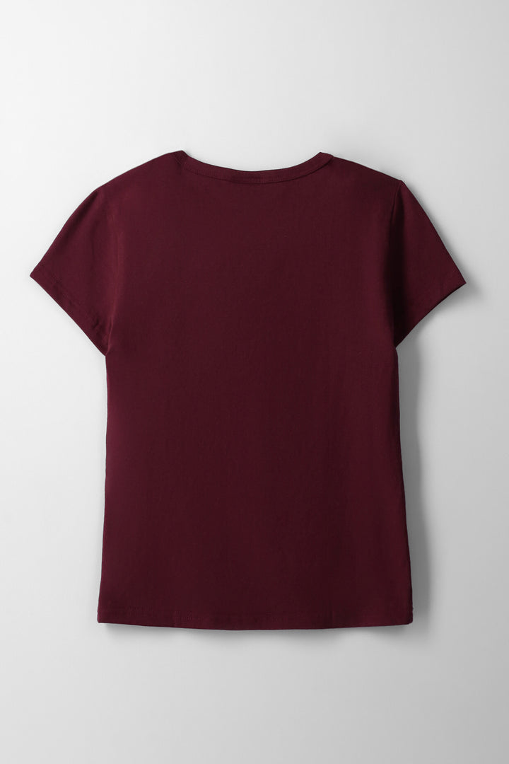 Girls Fitted Enjoy The Vibes Tee - Maroon
