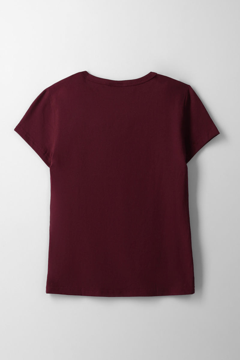 Girls Fitted Enjoy The Vibes Tee - Maroon