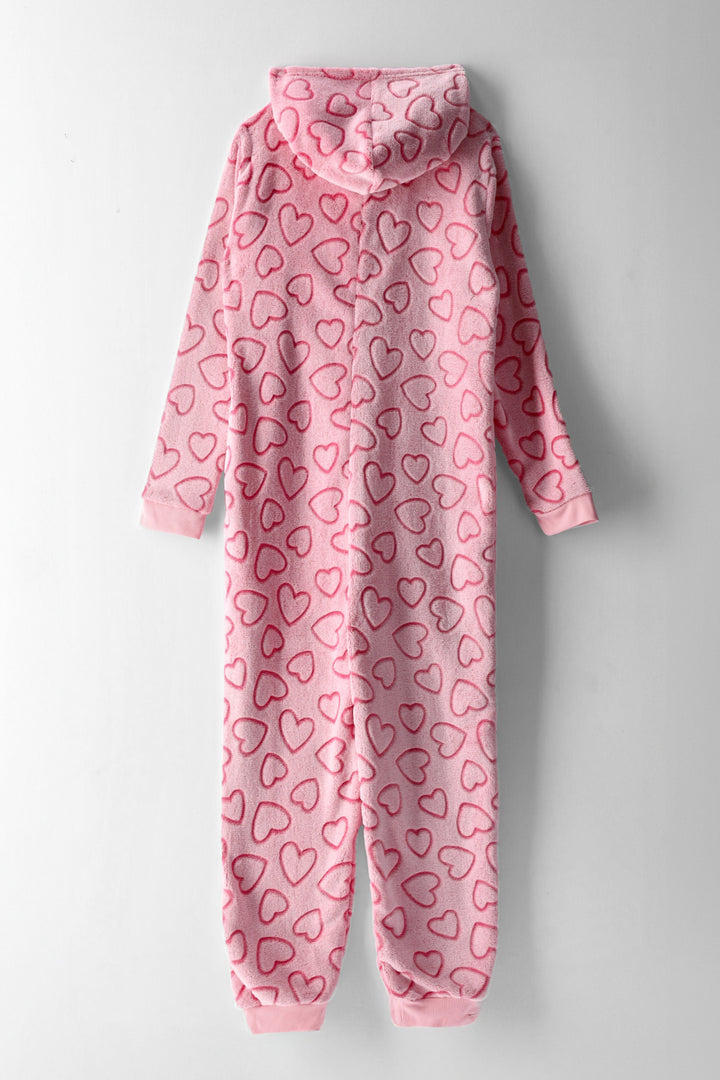 Girls Hearts Embossed Onesie - Pink Lady