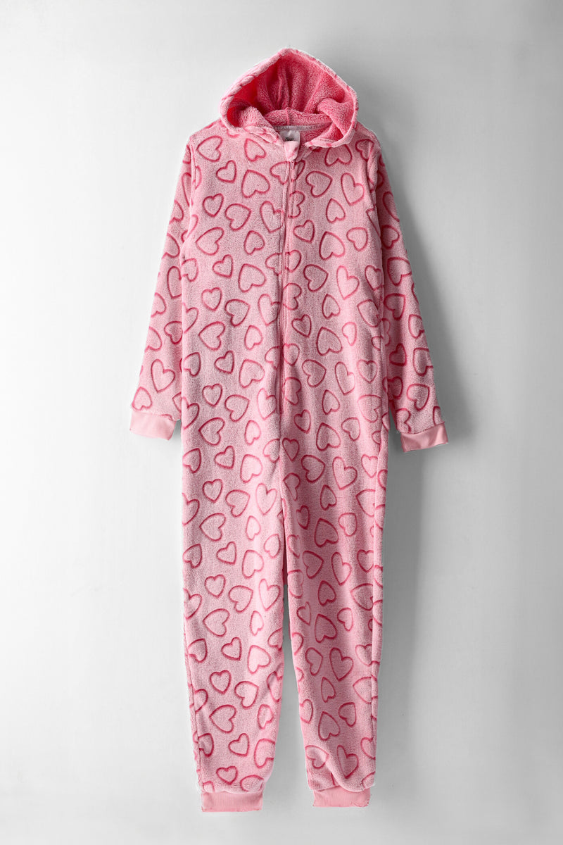Girls Hearts Embossed Onesie - Pink Lady