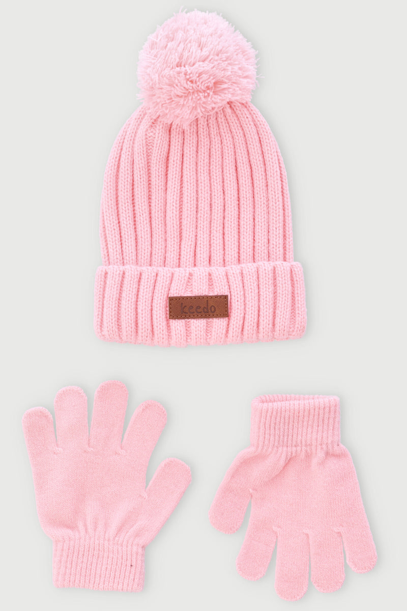 Keedo Girls Beanie & Glove Set - Pink