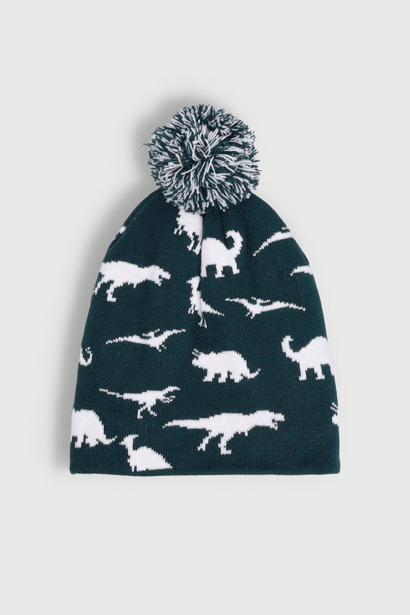 Pre-Boys Dino Print Beanie - Dark Green