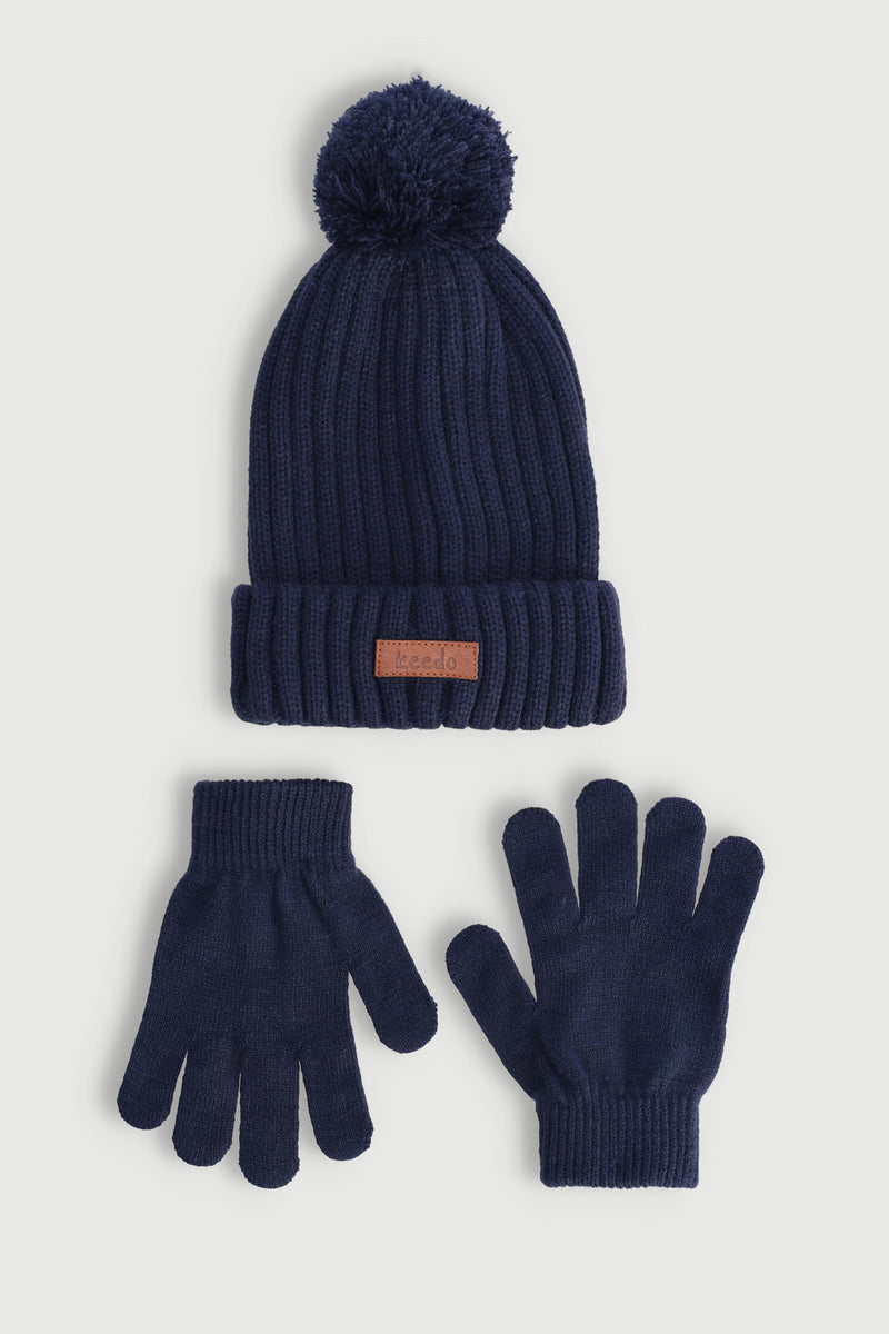 Keedo Keedo Boys Beanie And Glove Set - Navy