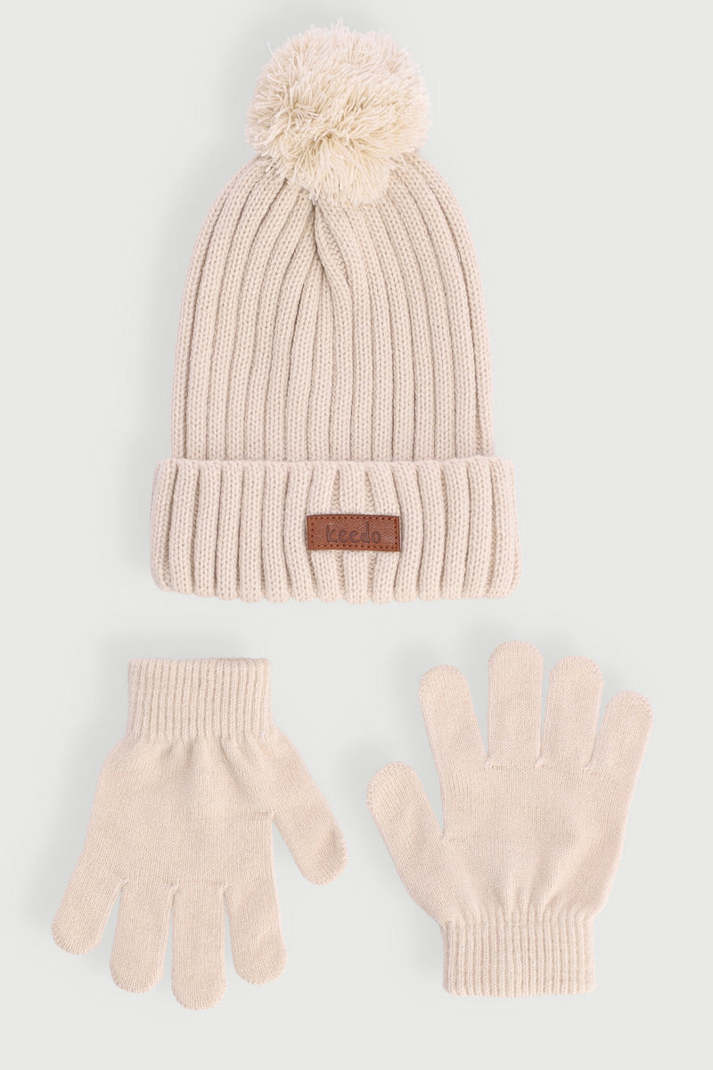 Keedo Girls Beanie & Glove Set - Beige