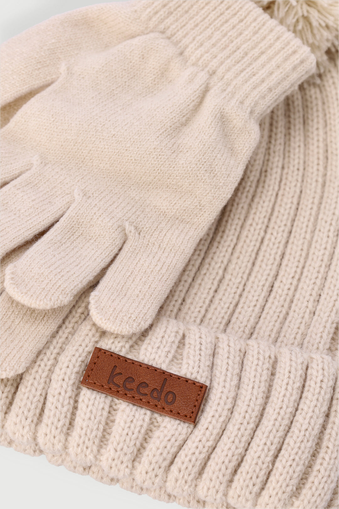 Keedo Girls Beanie & Glove Set - Beige