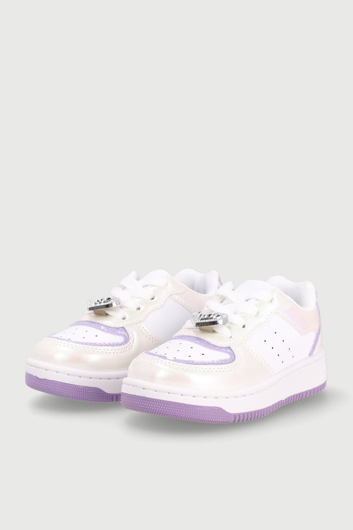 Pre-Girls Glitter Court Sneaker - White/Lilac