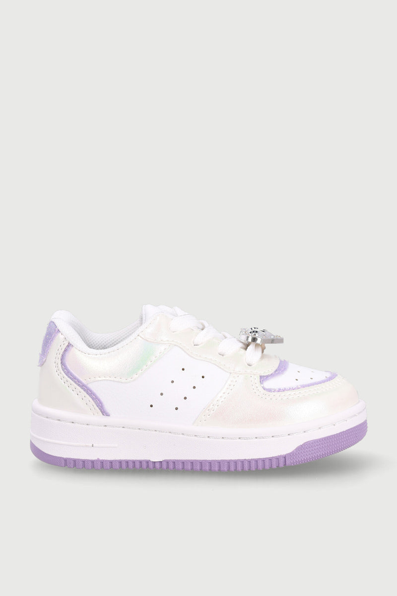 Pre-Girls Glitter Court Sneaker - White/Lilac