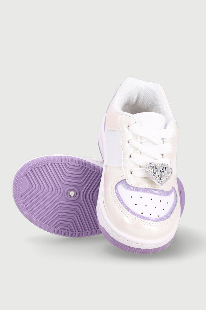 Pre-Girls Glitter Court Sneaker - White/Lilac
