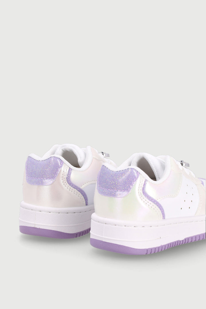 Pre-Girls Glitter Court Sneaker - White/Lilac