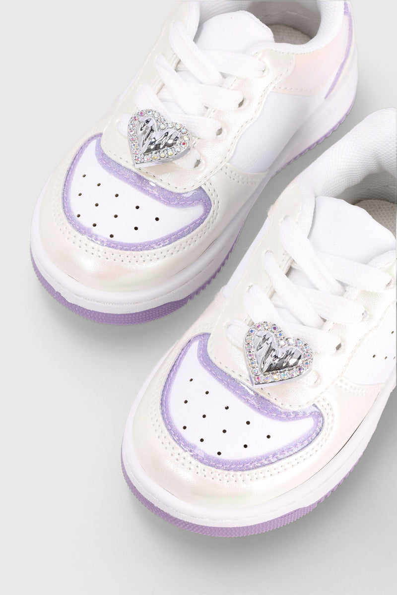 Pre-Girls Glitter Court Sneaker - White/Lilac