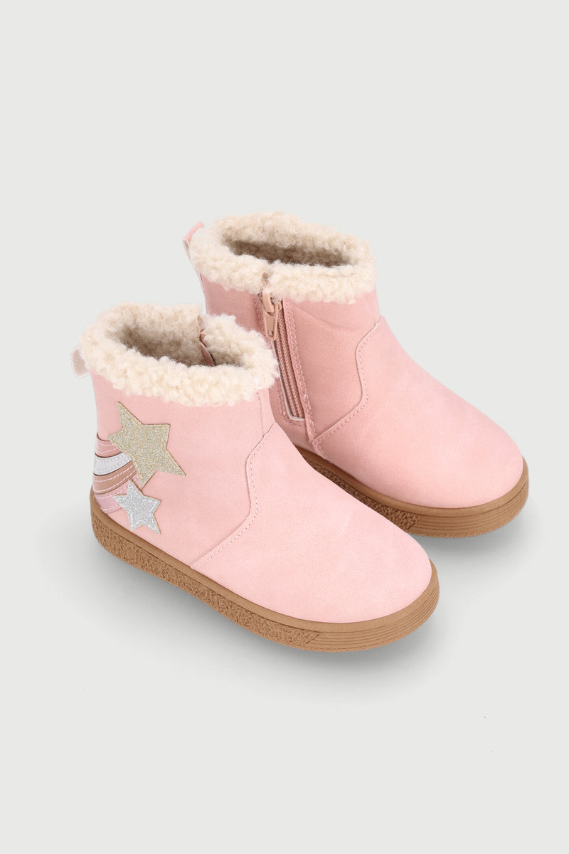 Pre-Girls Star Applique Boot - Dusty Pink