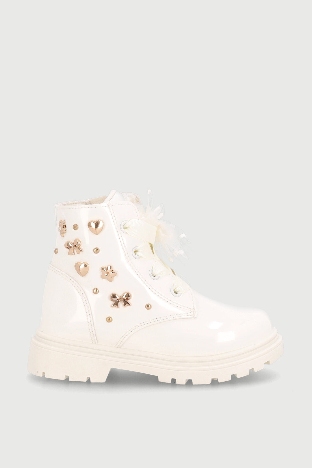 Pre-Girls Stud Military Boot - Cream