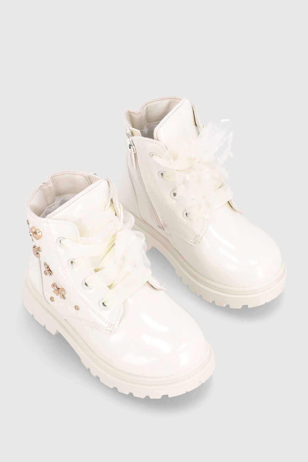 Pre-Girls Stud Military Boot - Cream