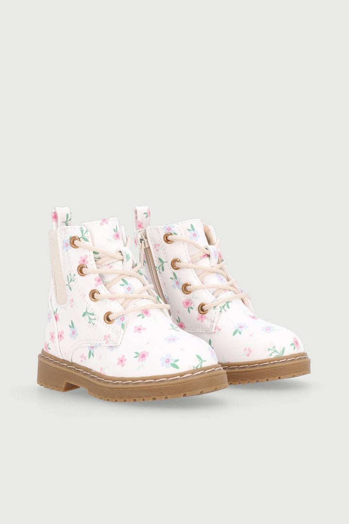 Pre-Girls Floral Boot - Cream