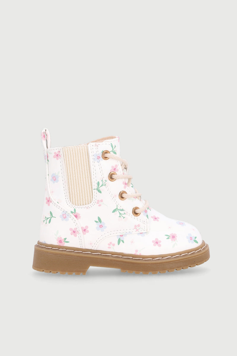 Pre-Girls Floral Boot - Cream