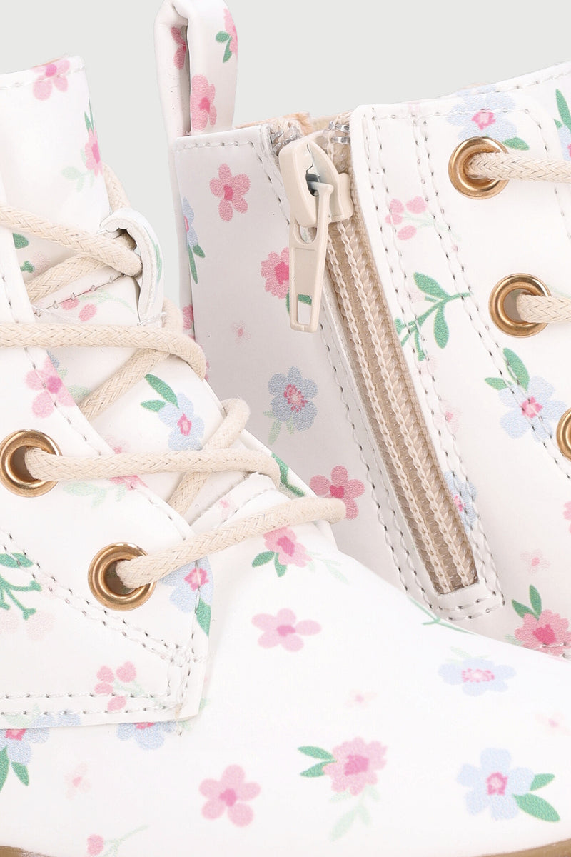 Pre-Girls Floral Boot - Cream