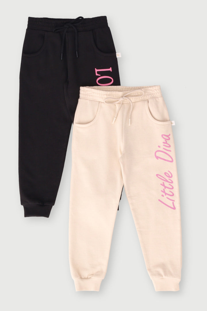 Pre-Girls 2 Pack Lil Diva/La Fleece Jogger  - Stone/Black