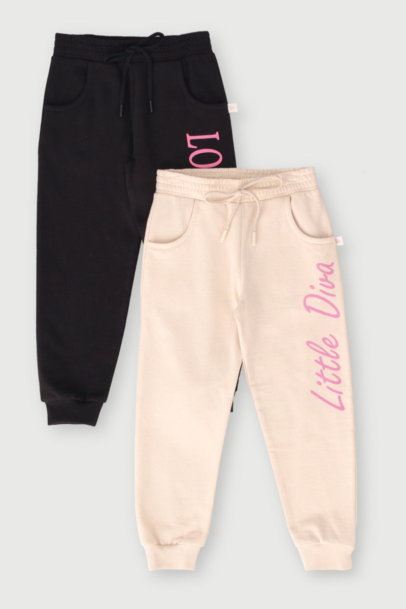 Pre-Girls 2 Pack Lil Diva/La Fleece Jogger  - Stone/Black